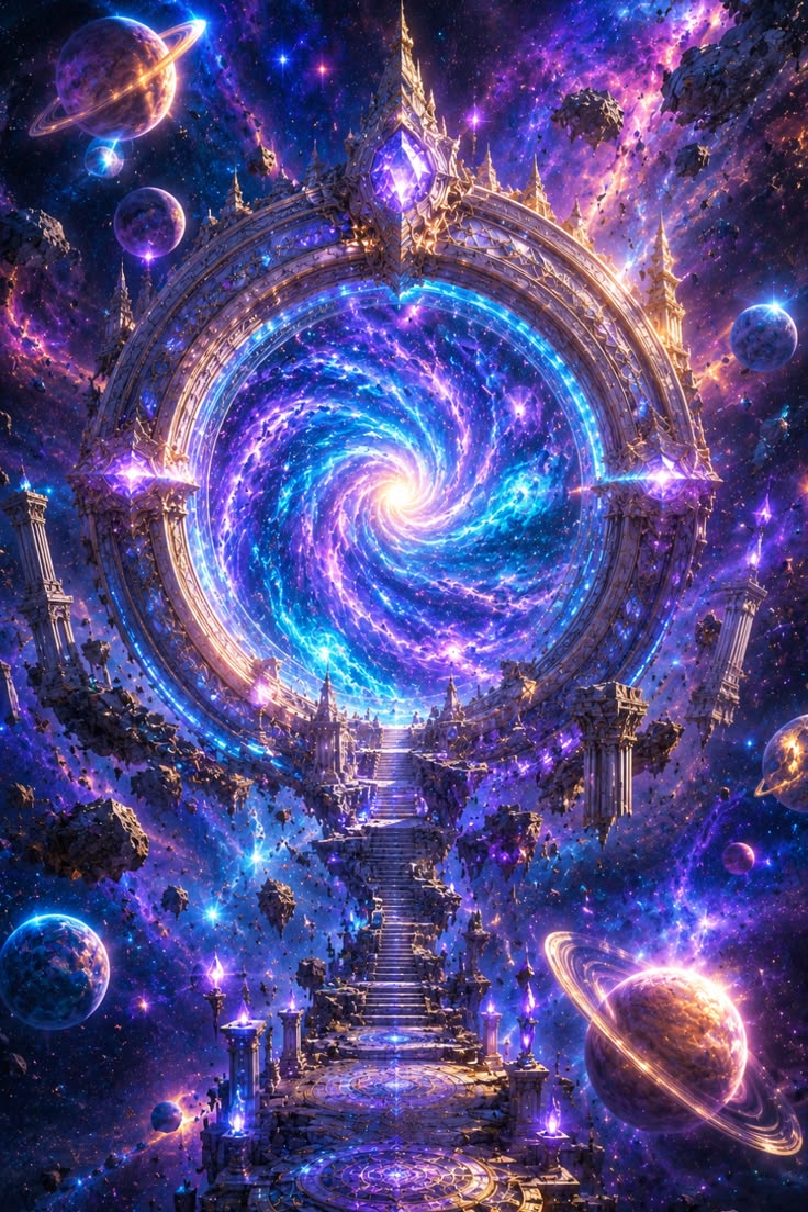 Cosmic stairway rising beyond the stars representing the ordered steps of an at-home mastering chain