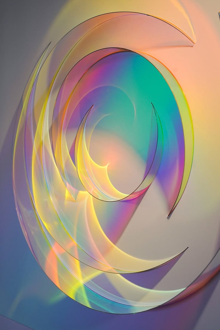 Layered prismatic light panels arranged in order representing sequential processing stages on a mix bus
