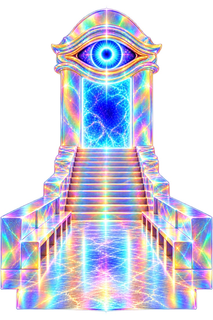 Celestial portal framed by sacred geometry representing solfeggio tones and their interpretive framing