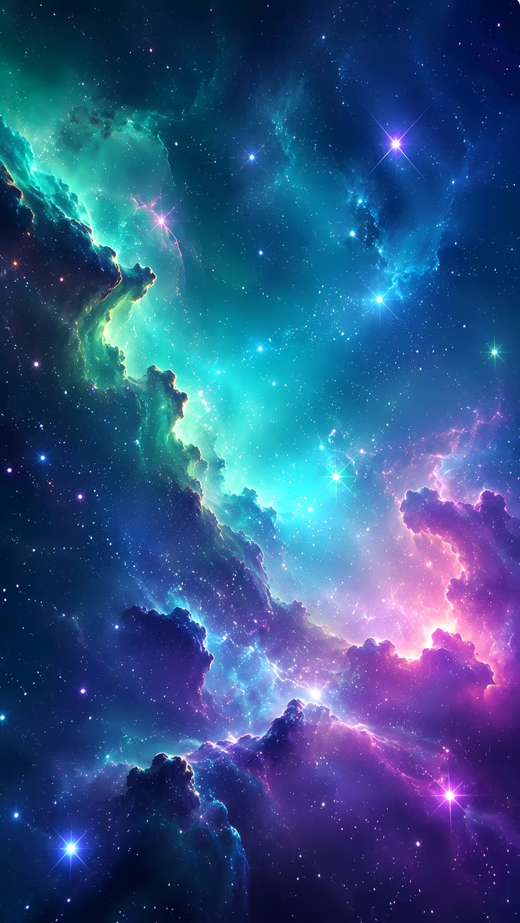 Emerald and violet nebula dreamscape representing the vast cosmic scale used to frame pyramidal symbolism
