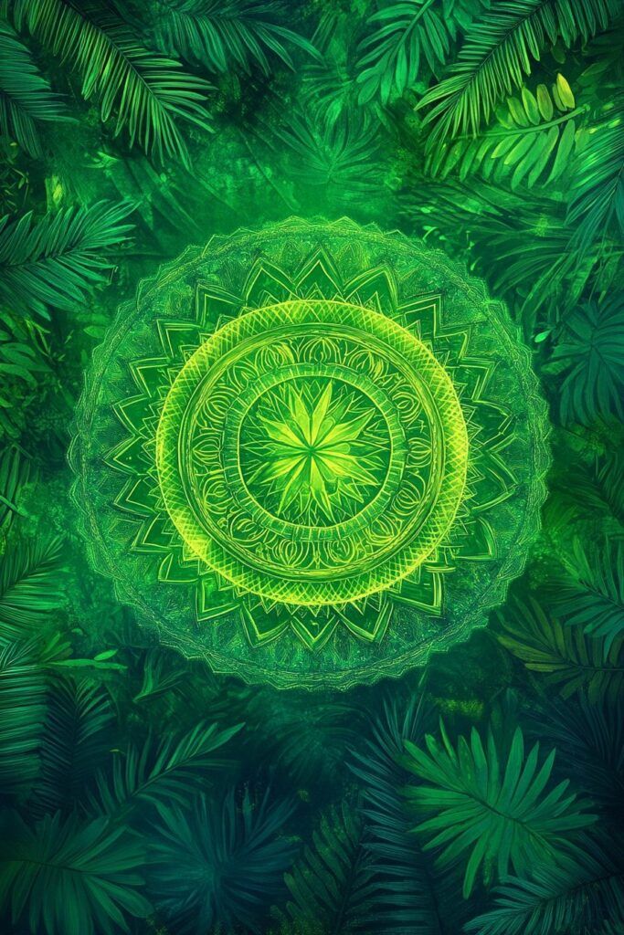 Green symbolic imagery representing the colour traditionally associated with the solfeggio tone MI