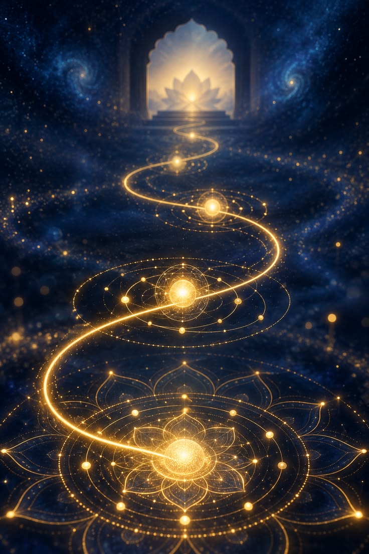 Ancient text paired with quantum physics imagery representing the study of vibration in both traditions